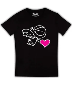 Прикольные футболки: ангелок с сердцем на черной